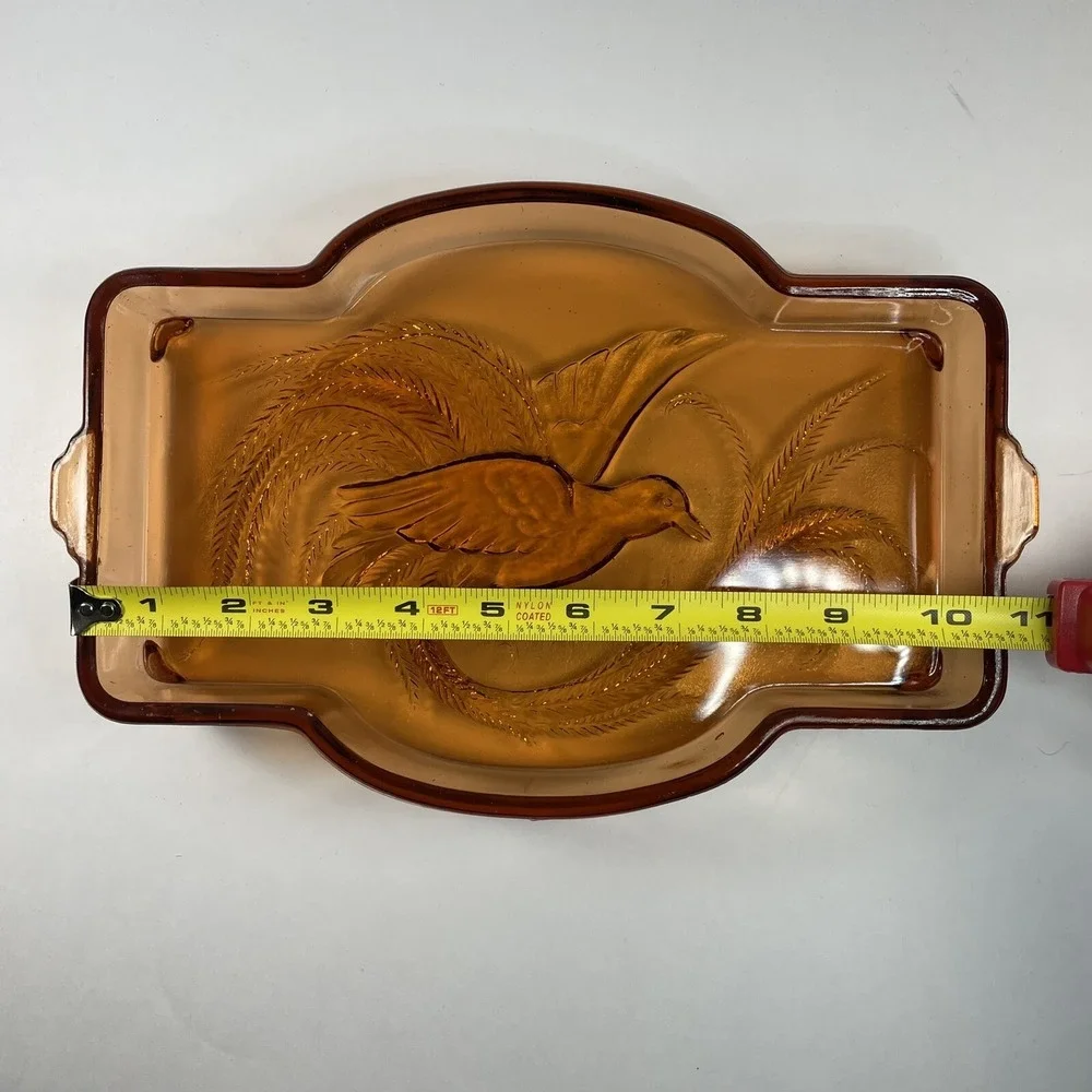 Vtg Indiana Glass Tiara-Empress-Bird Of Paradise Vanity Tray Catchall tray MCM